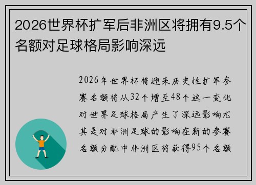 2026世界杯扩军后非洲区将拥有9.5个名额对足球格局影响深远