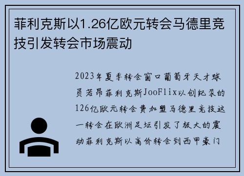 菲利克斯以1.26亿欧元转会马德里竞技引发转会市场震动